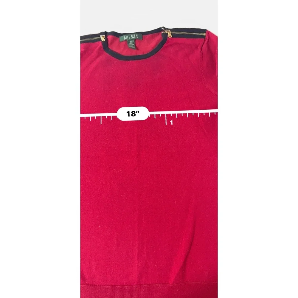 Lauren Ralph Lauren Womens Red Cotton Blend Sweater Size M Zipper Shoulder Top